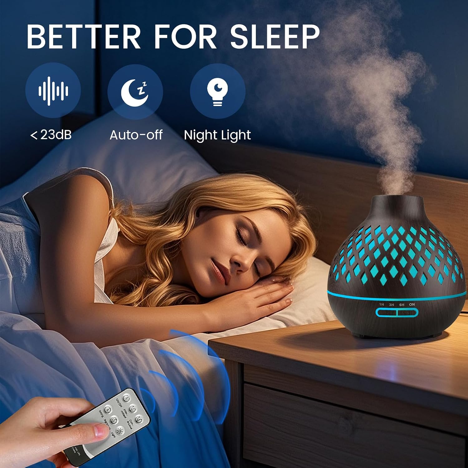 Aeshory Essential Oil Diffuser & 12 Essential Oils Set, 550ML Aromatherapy Diffuser for Home, Ultrasonic Cool Mist Humidifier with Remote Control 4 Timer 7 Color LED Light, Waterless Auto Off, Dark