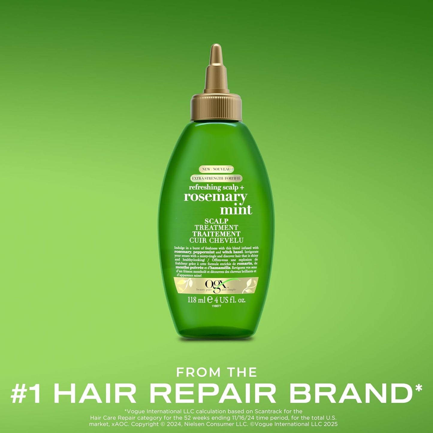 OGX Extra Strength Refreshing Scalp + Rosemary Oil Mint Dry Scalp Treatment, Peppermint & Witch Hazel Scalp Detox, Clarifying Leave-In to Help Remove Buildup and Refresh, Shiny Hair Finish, 4 fl oz