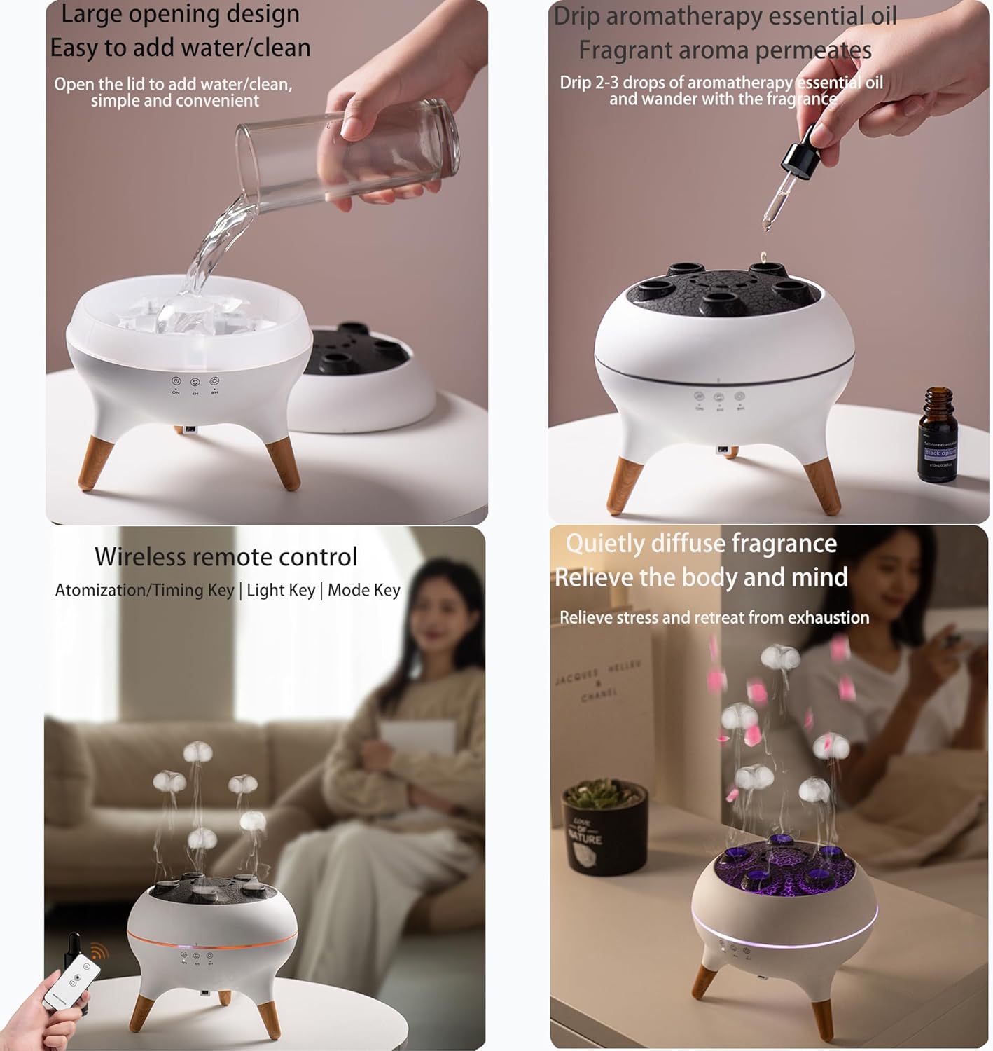 Dynamic Aromatherapy Diffuser – 250ml Essential Oil Cool Mist Humidifier with Jellyfish Mist & Color-Changing LED Lights for Relaxing Home, Bedroom & Office Atmosphere (Black)