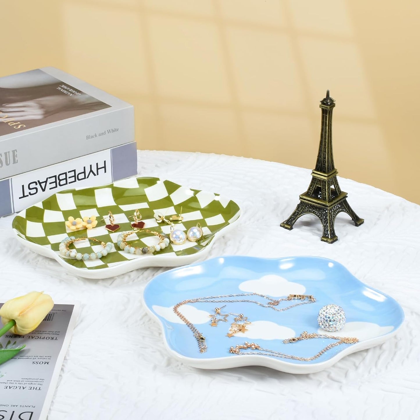 Koythin Jewelry Tray, Ceramic Jewelry Dish Trinket Tray Organizer, Clouds Aesthetic Decorative for Kitchen, Bathroom (Blue Sky and White Clouds)