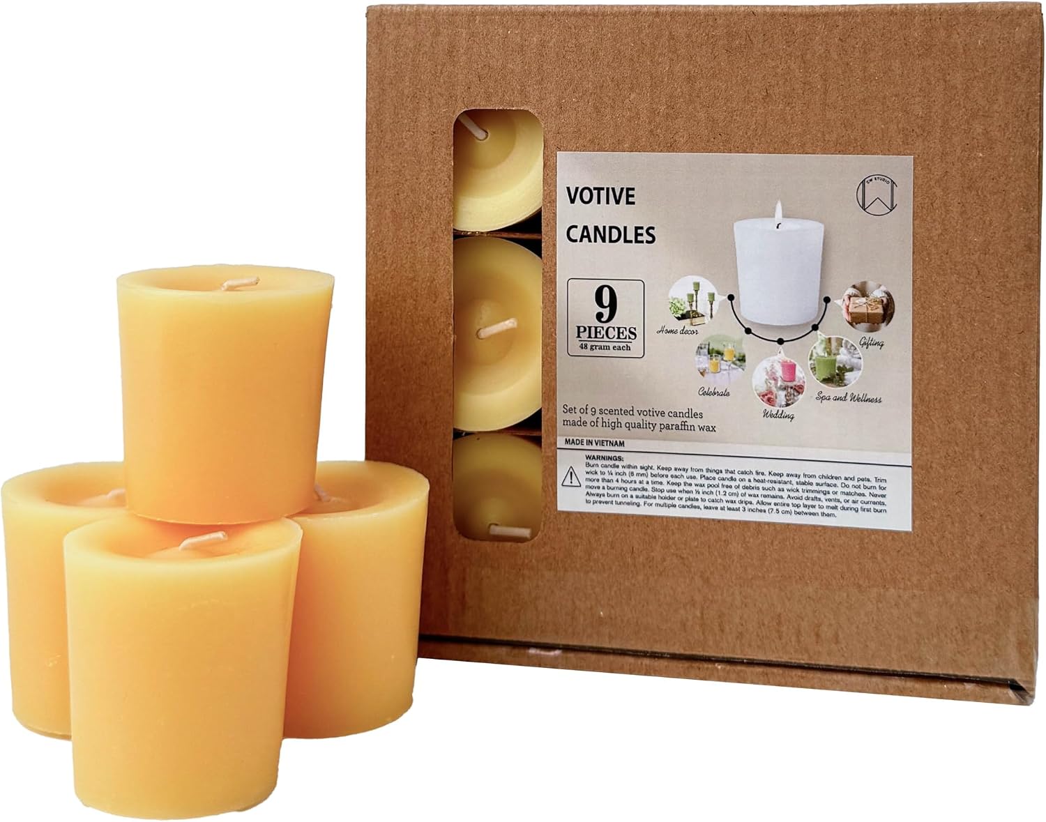 Scented Votive Candles Set of 9 – CW Studio Kraft Paper Gift Box, Up to 12 Hour Clean Burn Each, Hand-Poured Soy & Paraffin Wax, Variety Pack Home Decor & Gift