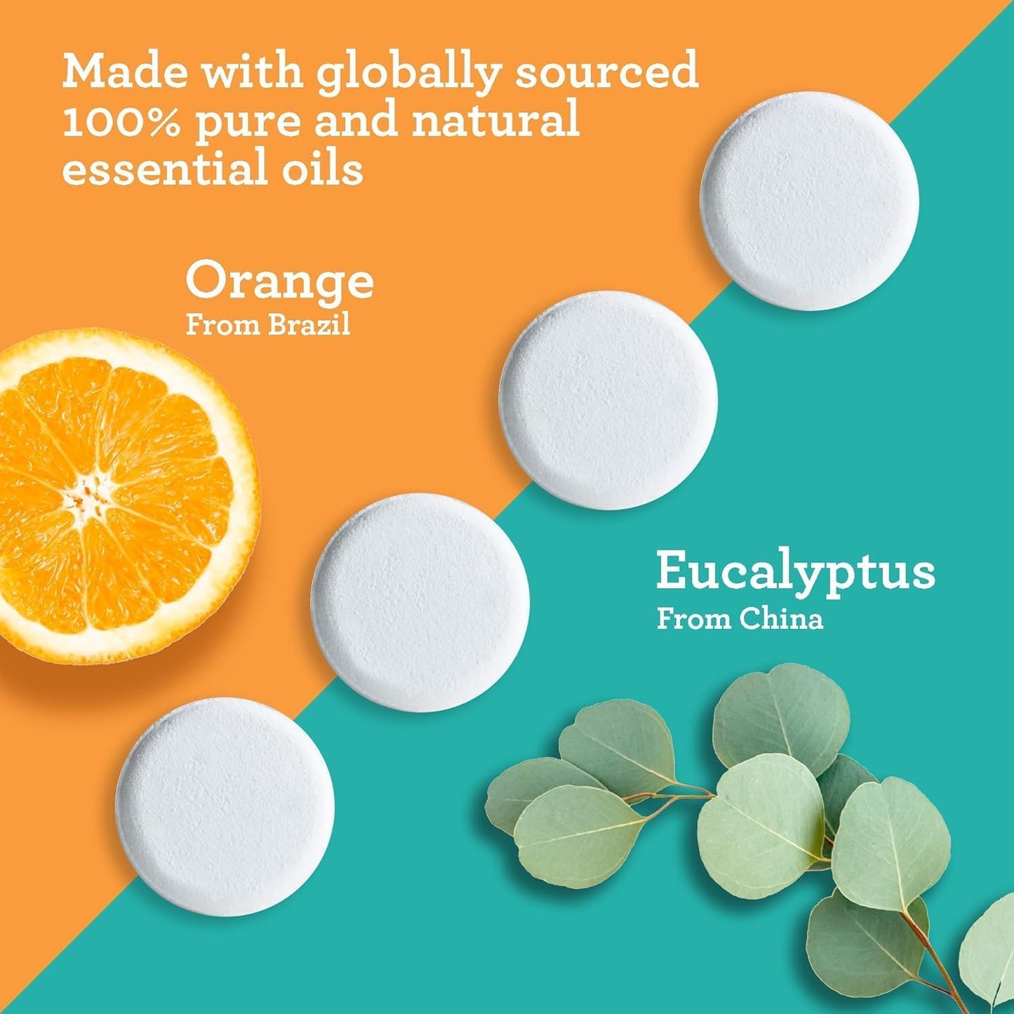 GuruNanda Uplift Shower Steamer Tablets (Pack of 10) - 100% Natural Orange Essential Oil Helps with Mood Enhancement & Relaxation and Eucalyptus aids in Congestion - Perfect for Home Spa & Self Care