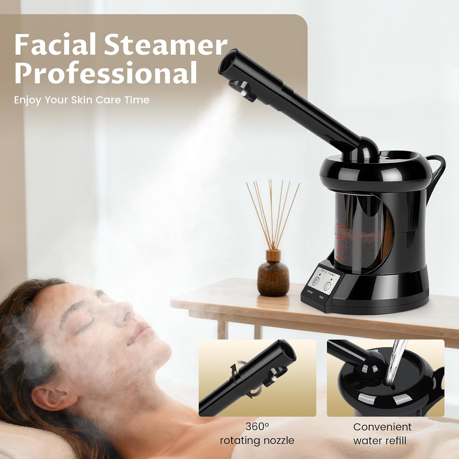 Facial Steamer Professional with More Steam for Deep Cleansing and Hydration, Face Steamer Featuring Extendable Arm, Steamer for Facial for Beauty, Spa and Home Use, Black