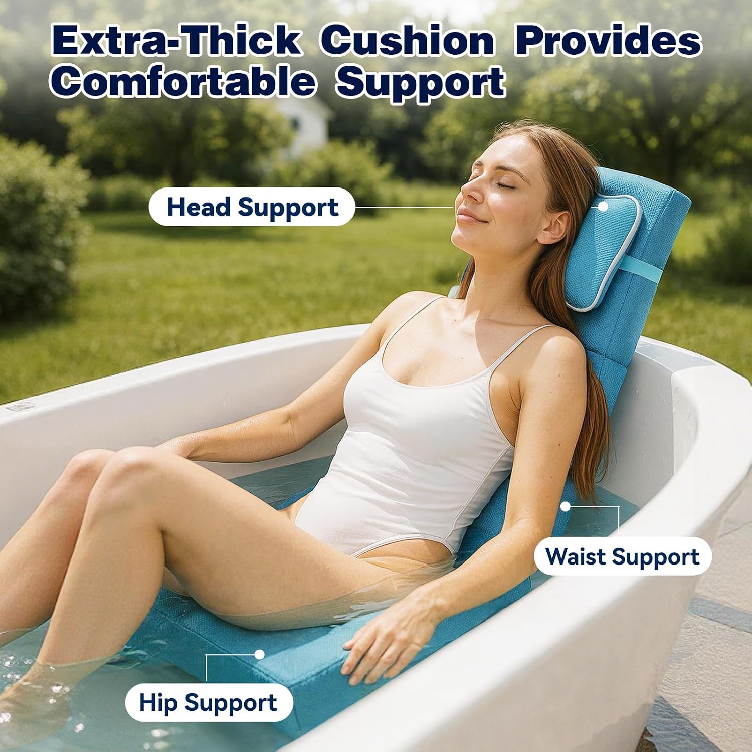 Hot Tub Booster Seat for Adults, Thickened Bathtub Cushion with Backrest and Removable Bath Pillow, 3D Air Mesh Hot Tub Seat Accssories, Full Body Support for Back Pain Relief, Relaxing Spa