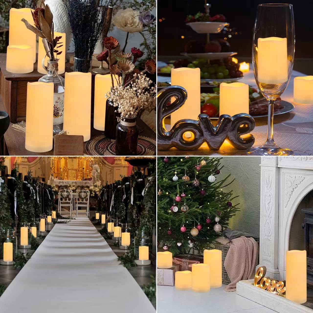 Enpornk Flameless Battery Operated Outdoor Waterproof Set of 12(D: 3" x H: 3" 4" 5" 6") Pillar LED Candles with 10-Key Remote and Cycling 24 Hours Timer