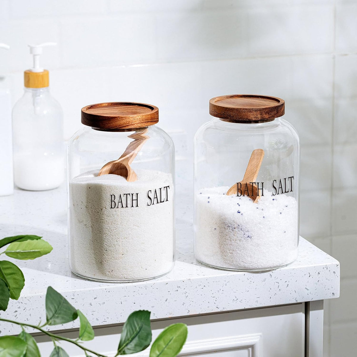 SiliFine 2 Sets 74 oz Glass Bath Salts Jar with Wooden Scoop and Lid
