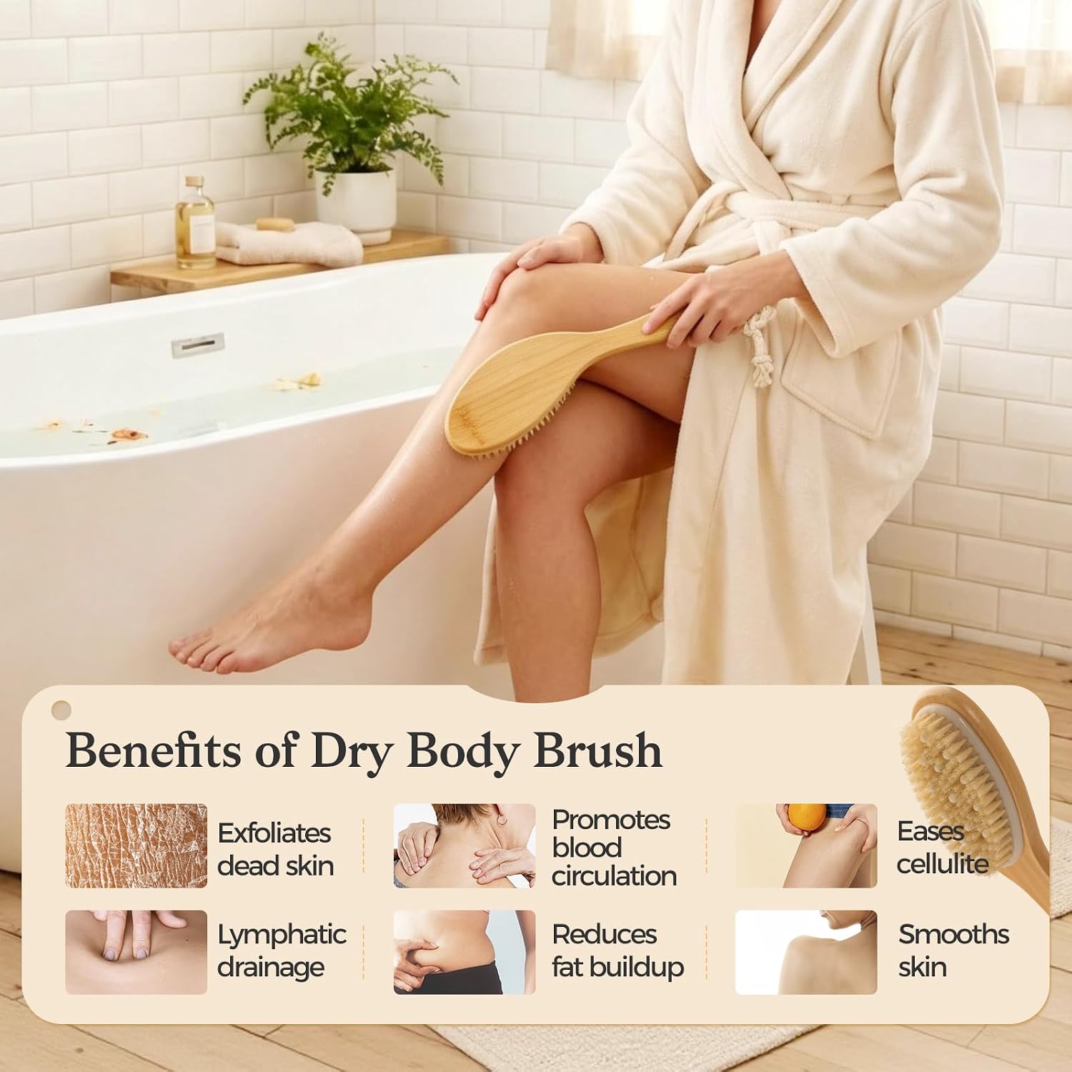 4 Packs Dry Brushing Body Brush Set for Lymphatic Drainage and Cellulite Massager, Long Handle Dry Brush for Body, Natural Boar Bristle Dry Body Brush Exfoliator