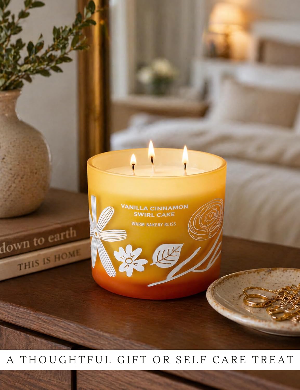 Vanilla Cinnamon Swirl Cake Candle | Large 3 Wick Scented Soy Candle for Home | 14.5oz Cinnamon Sugar Vanilla Bakery Candle | Warm Cake Batter Candles | Long Lasting Clean Burn | Gift for Women & Men