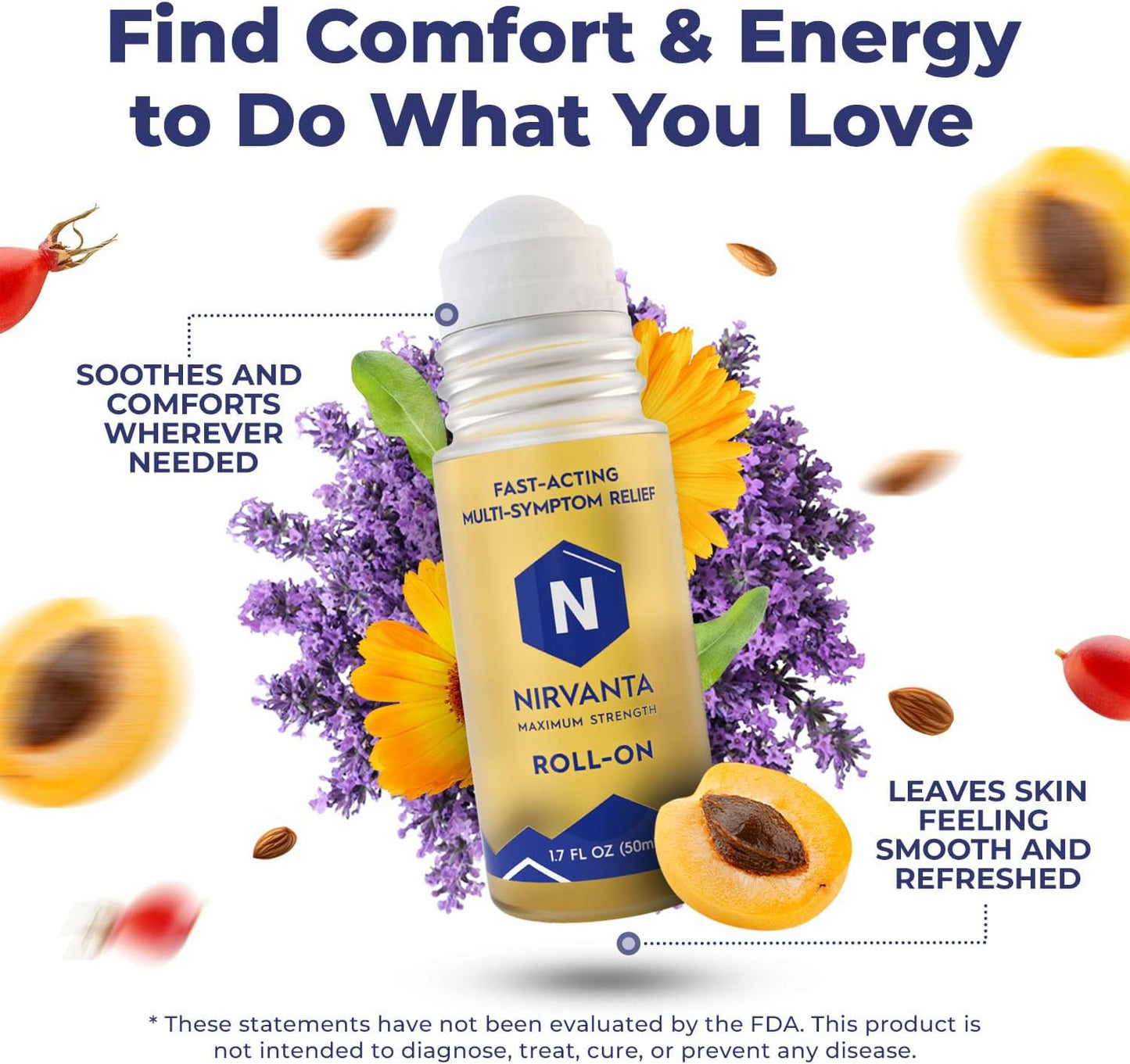 Nirvanta Natural Nerve Comfort Roll-On Oil 1.7oz – Fast-Absorbing with Rosehip, Frankincense and Myrrh - Support for Neck, Back & Joints – Lightweight and Non-Greasy