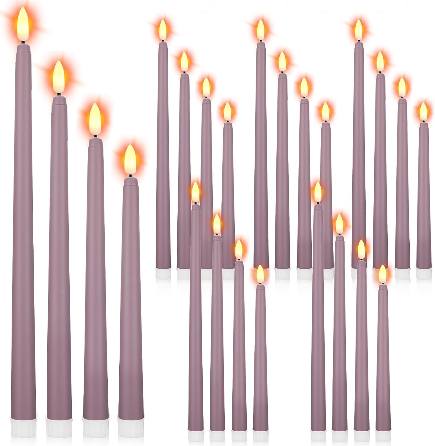 Rossesay 24 Pcs Flameless LED Taper Candles Battery Operated Candle 8.5", 9.65", 10.8", 12.8" Flameless Candlesticks Flickering for Christmas Church Wedding Indoor Decoration(Classic, Purple)