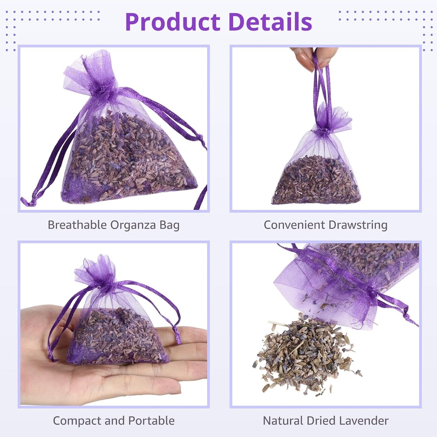 120 Pack Dried Lavender Bags, Lavender Sachet Bags for Drawers and Closets, Natural Dried Lavender Buds Bags, Lasting Fragrance Lavender Scented Sachets for Wardrobes Closet Drawer Car