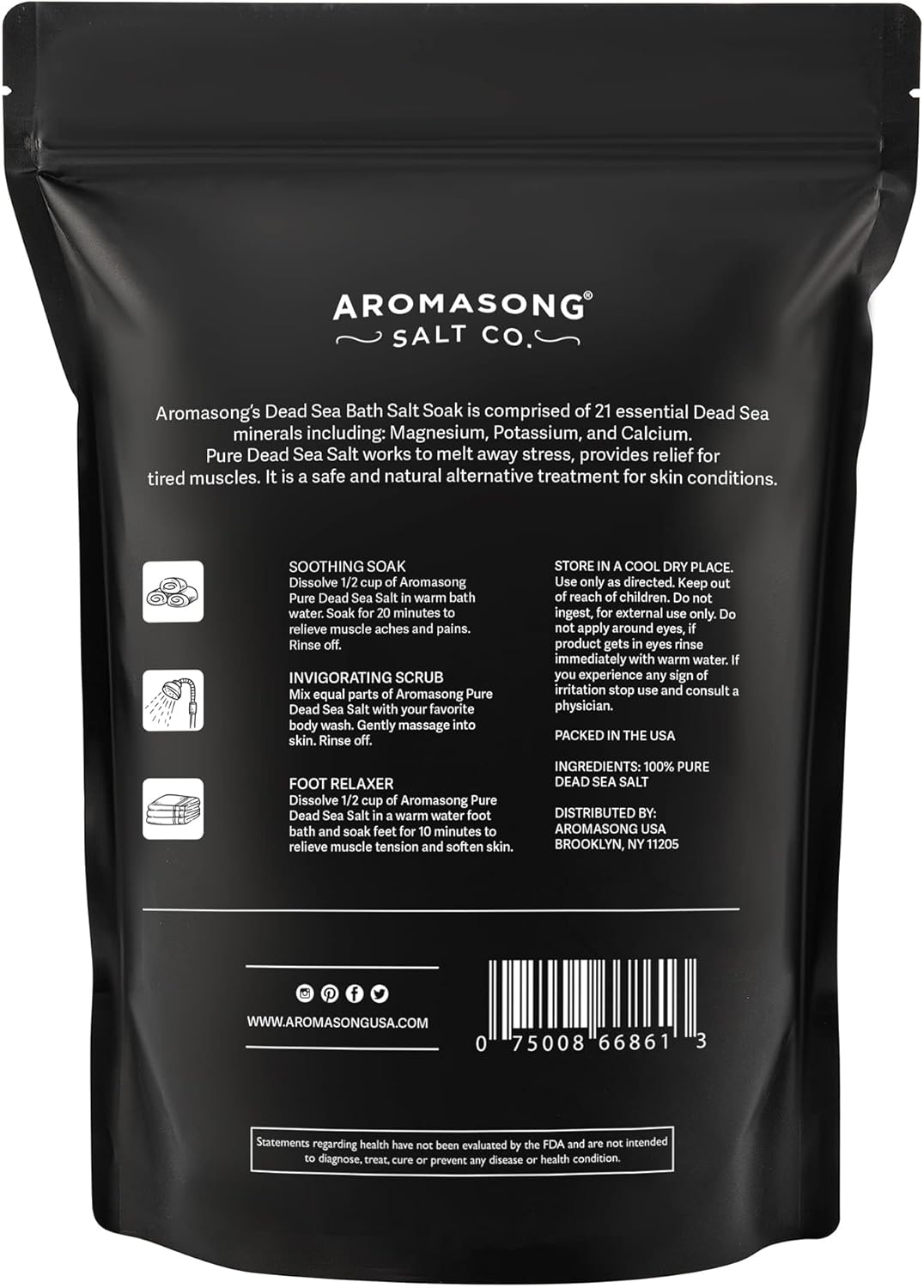Aromasong Dead Sea Salt Bath Soak 14 OZ Pack – 100% Natural Dead Sea Salts for Soaking, Relaxation, and Detoxification of Skin, Dead Sea Salts for Bath to Rejuvenate and Refresh- Resealable Pack