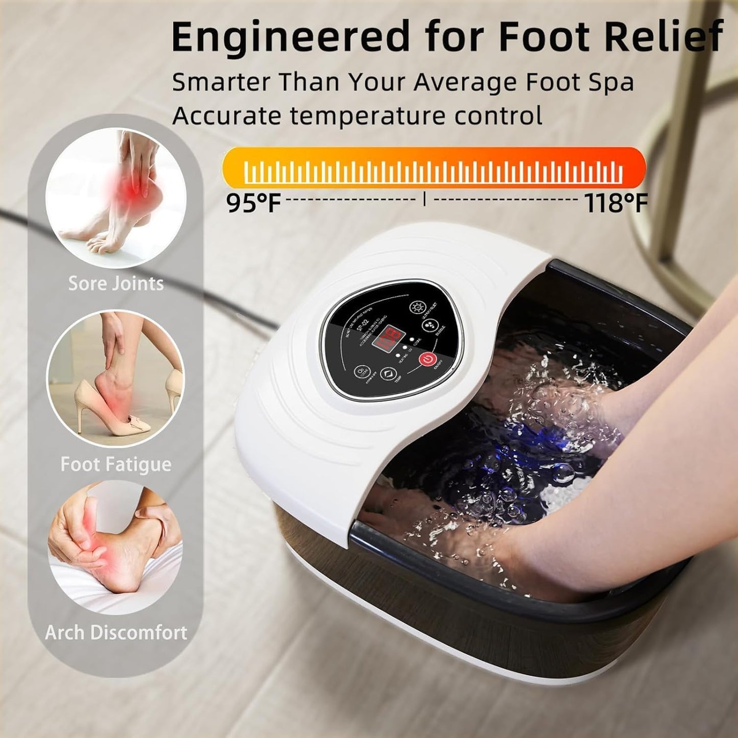 closewave Foot Spa Bath Massager with Heat, UV Ozone & Oxygen Bubbles,Shiatsu Rollers Epsom Salt Temperature Control, Relieves Stress and Feet Pain - Home Pedicure Soaking Tub Gift for Women/Men