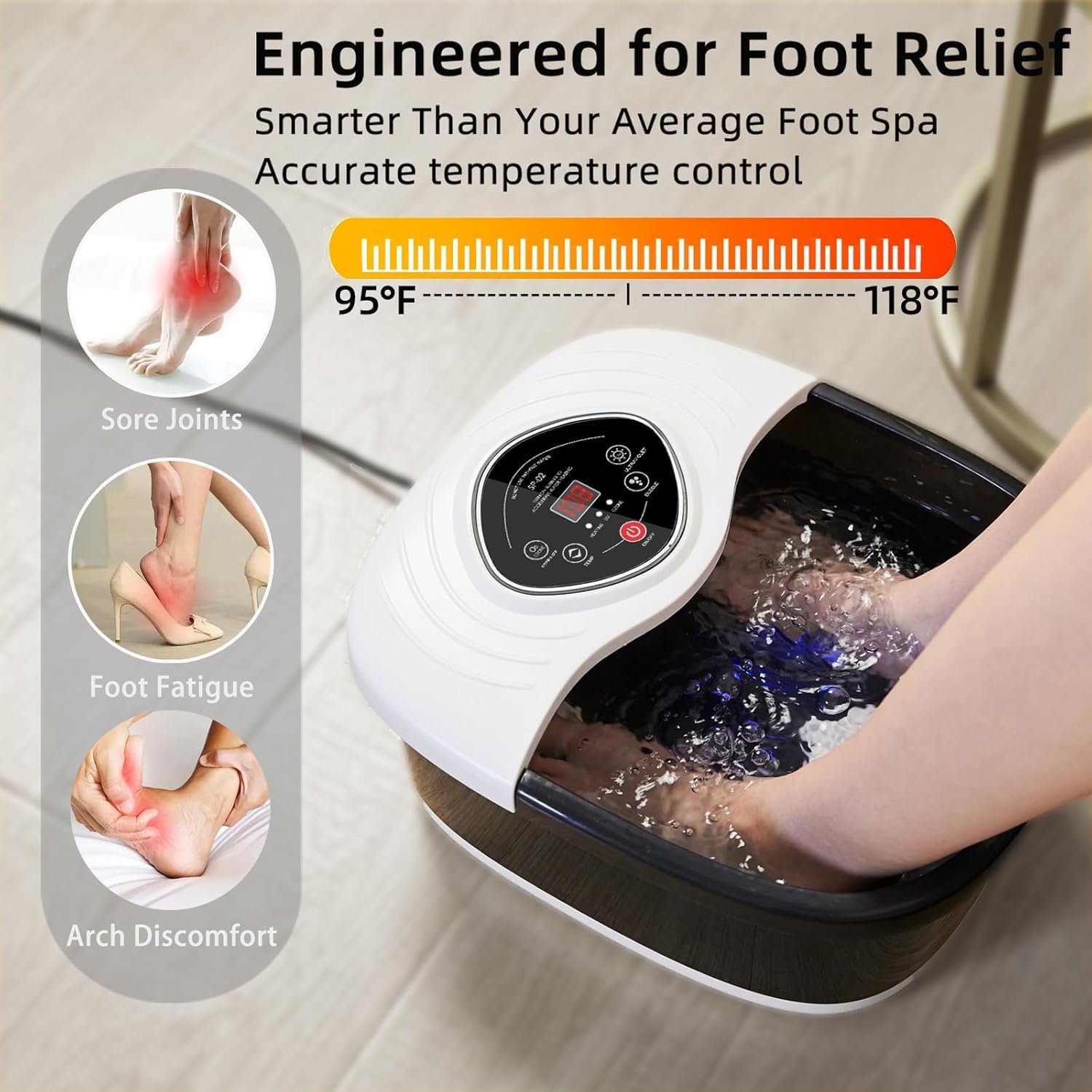 closewave Foot Spa Bath Massager with Heat, UV Ozone & Oxygen Bubbles,Shiatsu Rollers Epsom Salt Temperature Control, Relieves Stress and Feet Pain - Home Pedicure Soaking Tub Gift for Women/Men