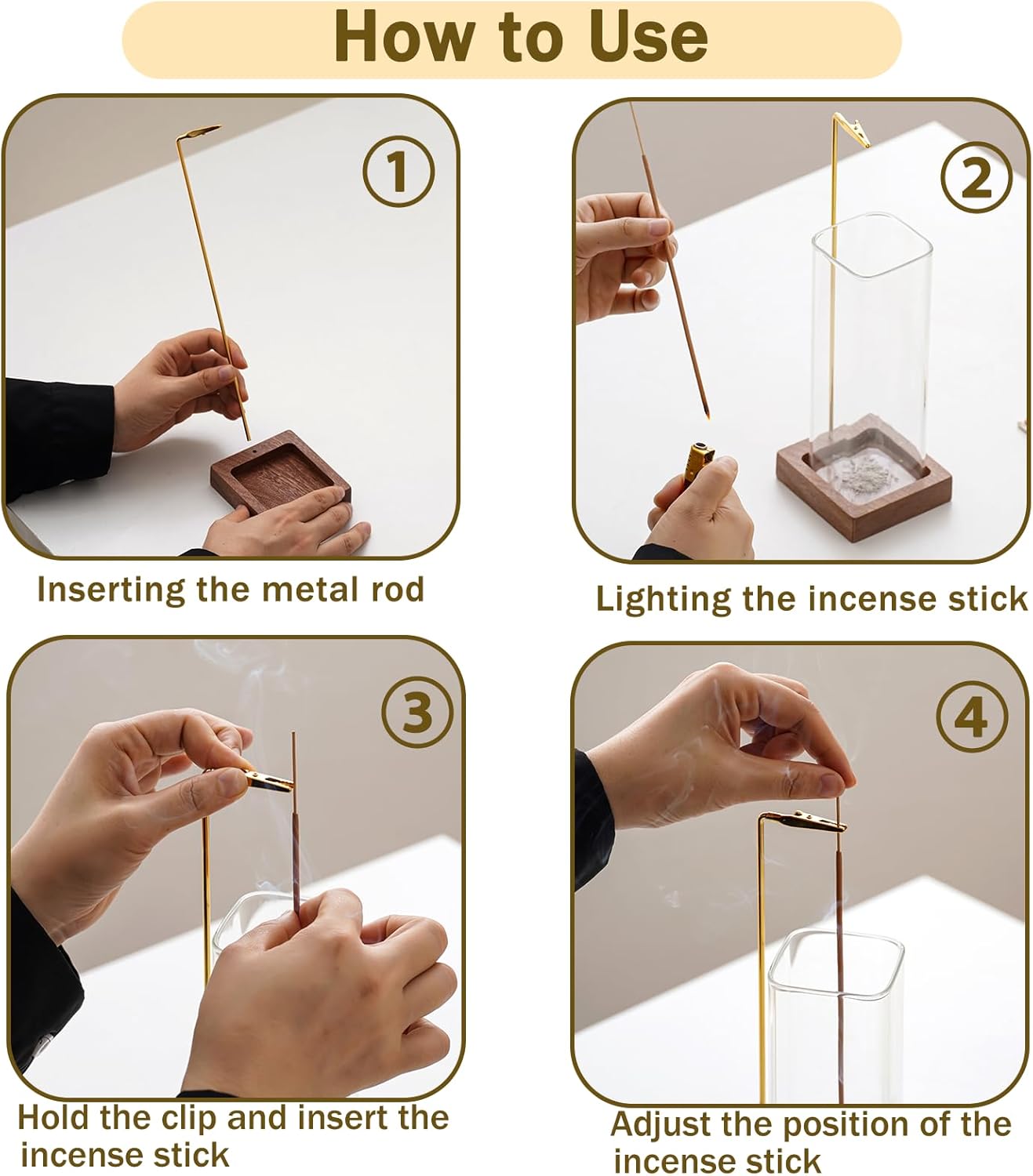 Ceremony Incense Holder, Wooden Incense Holder for Sticks with Glass Ash Catcher, Anti-ash Incense Burner with 20 Incense Sticks and a Ash Brush for Meditation Yoga Spa Room Decor