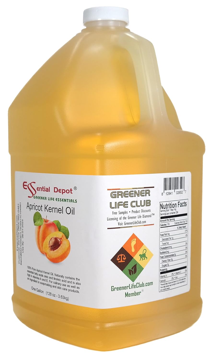 Apricot Kernel Oil - 1 Gallon (128 oz) - Food Grade - Safety Sealed HDPE Container with Resealable Cap - 100% Pure and Natural for Hair, Skin, Massage, and Cooking