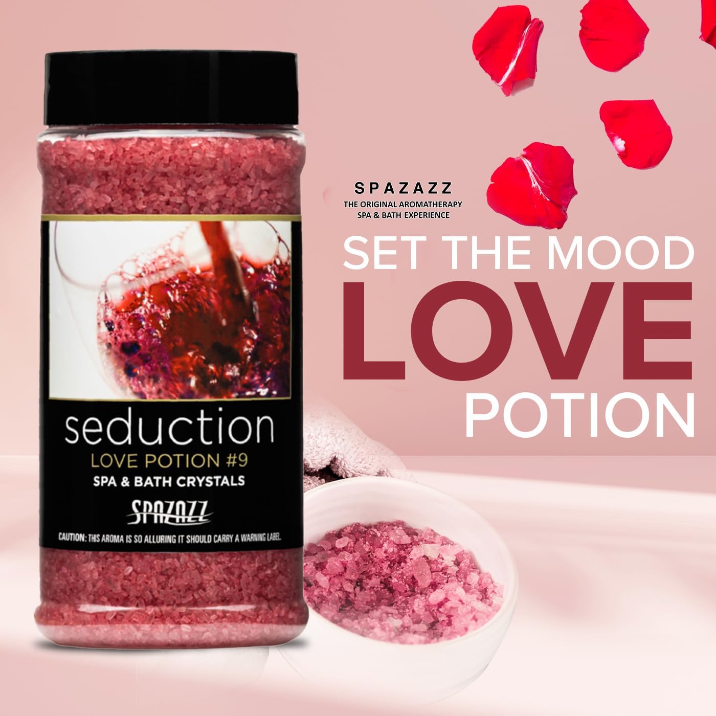Spazazz Couples Romance Gift Set- Hot Tub Aromatherapy Spa Crystals with Minerals, 17-Ounce, Love Potion No.9 Seduction | Bath Salts Scents & Fragrances