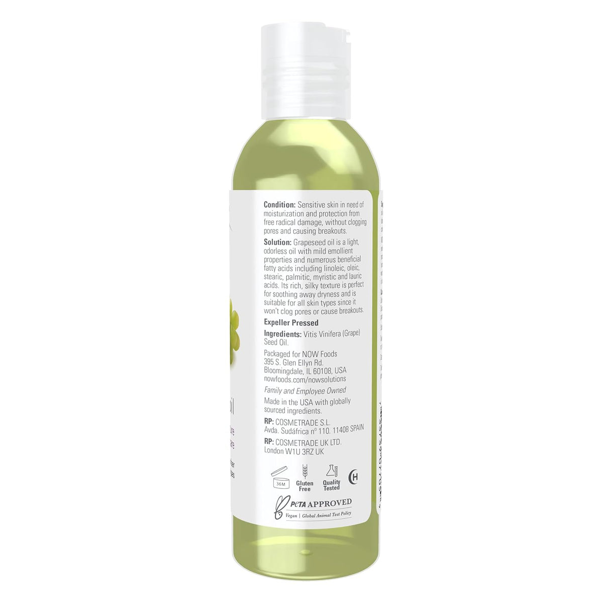 NOW Solutions, Grapeseed Oil, Sensitive Skin & All Skin Types, 4 fl. oz