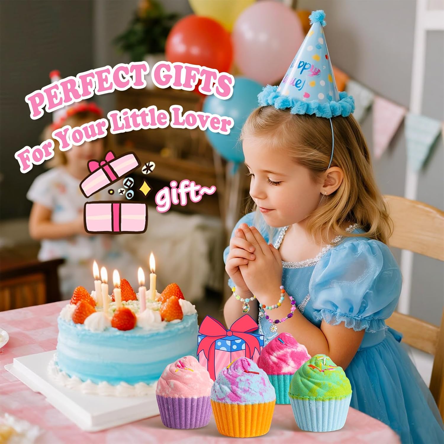 Bath Bombs for Kids with Surprise Jewelry Toys Inside, 8 Cupcake Bath Bombs Gifts Set, Girls, Teens, Kids Birthday Christmas Gift, Handmade Fizzy Bubble Spa Bath Ball for Girls Daughter Granddaughter