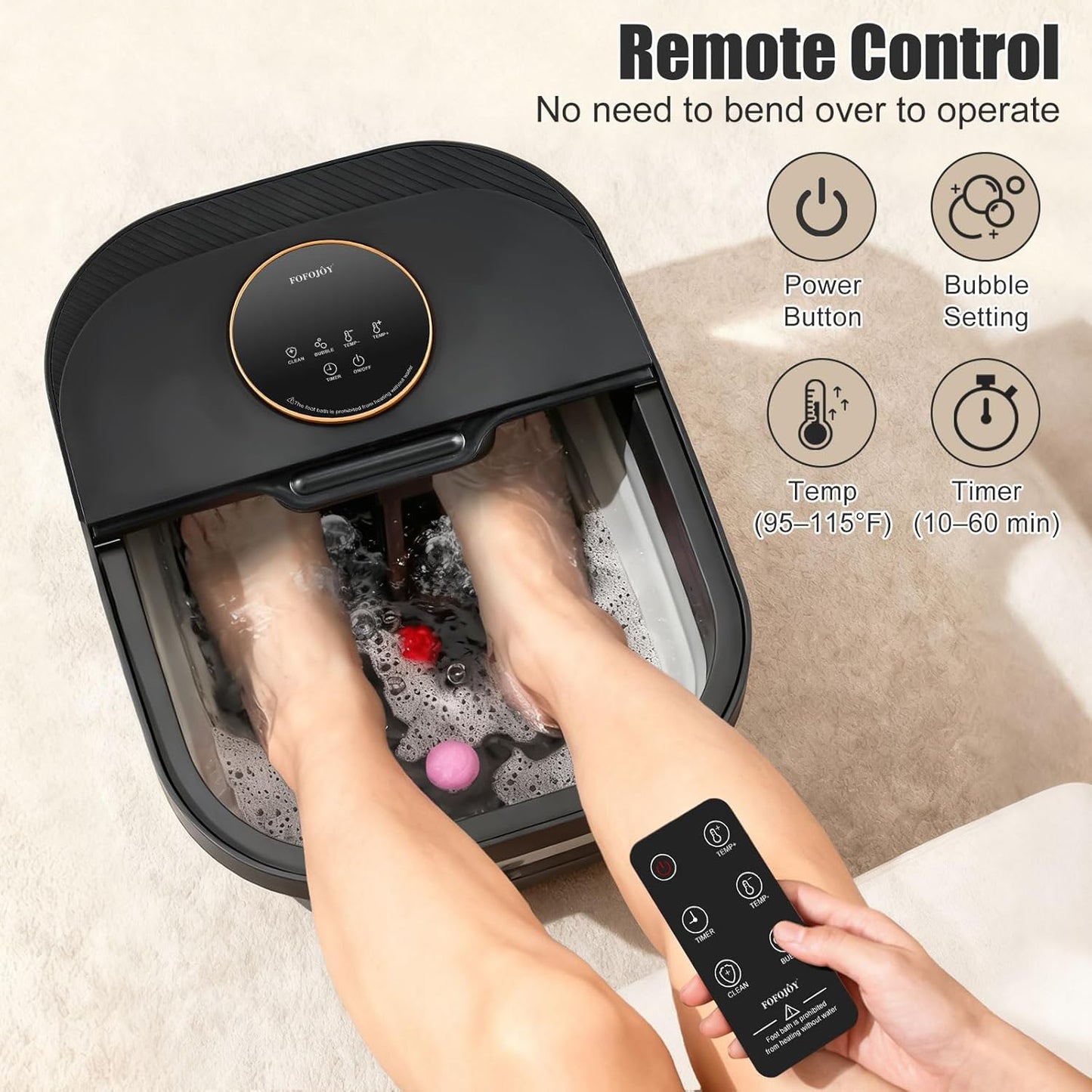 Foot Spa Bath Massager with Heat, Bubble, Temperature Control, Remote Control, Touchscreen, Pumice Stone, Pedicure Foot Spa Gift for Man Women Mother Father (Plus Size)