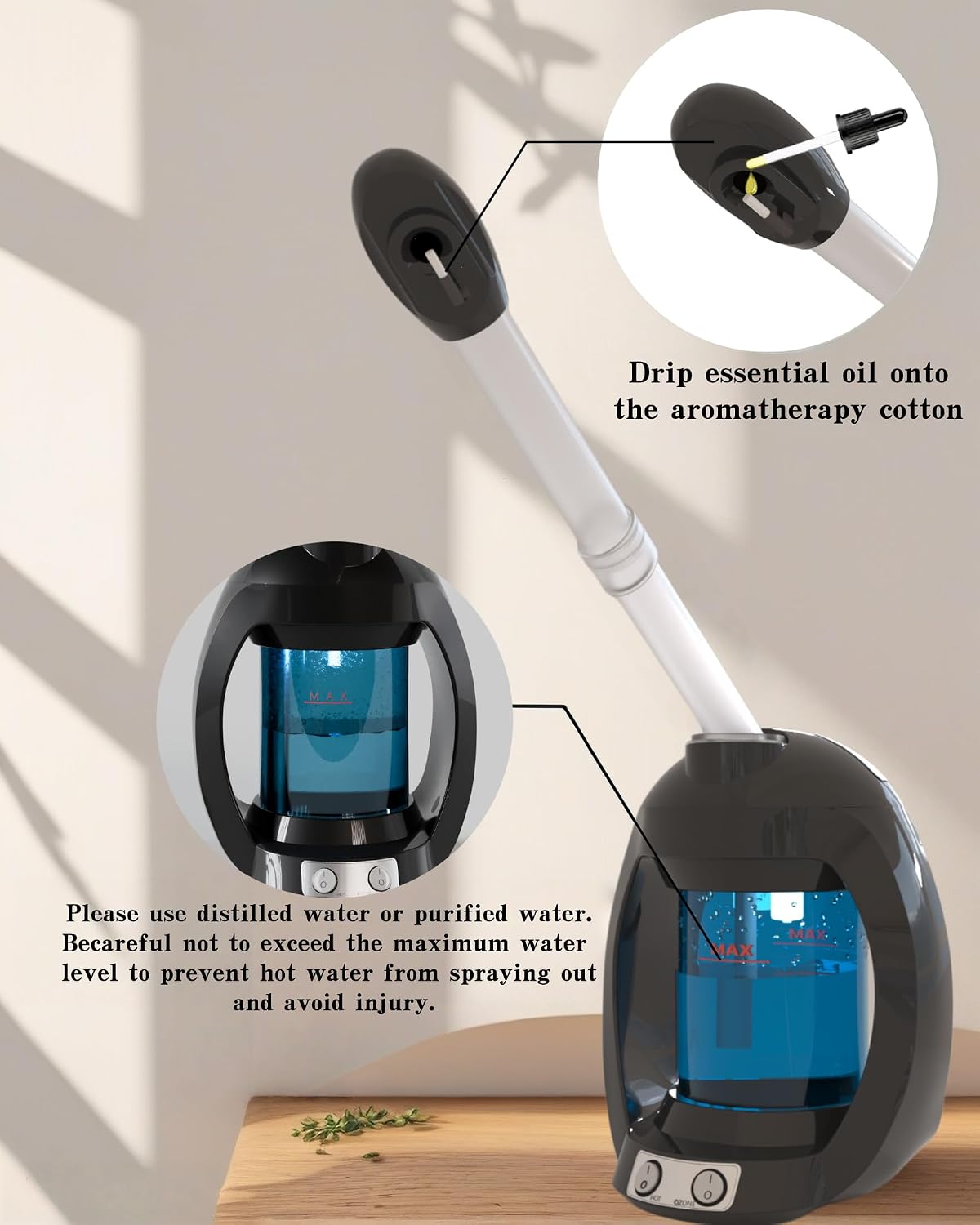 Facial Steamer-Nano Ionic Face Steamer for Facial Deep Cleaning, Vaporizador Steamer for Esthetician, Professional Facial Steamer for Home Facial Spa. (Black)