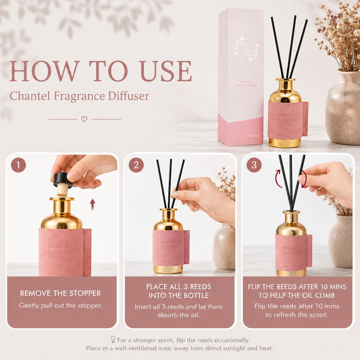 Reed Diffuser Set/Chantel / 2.7oz / Scented Diffuser with Reed Sticks, Long Lasting Home Fragrance for Room Diffuser, Bathroom Shelf Decor