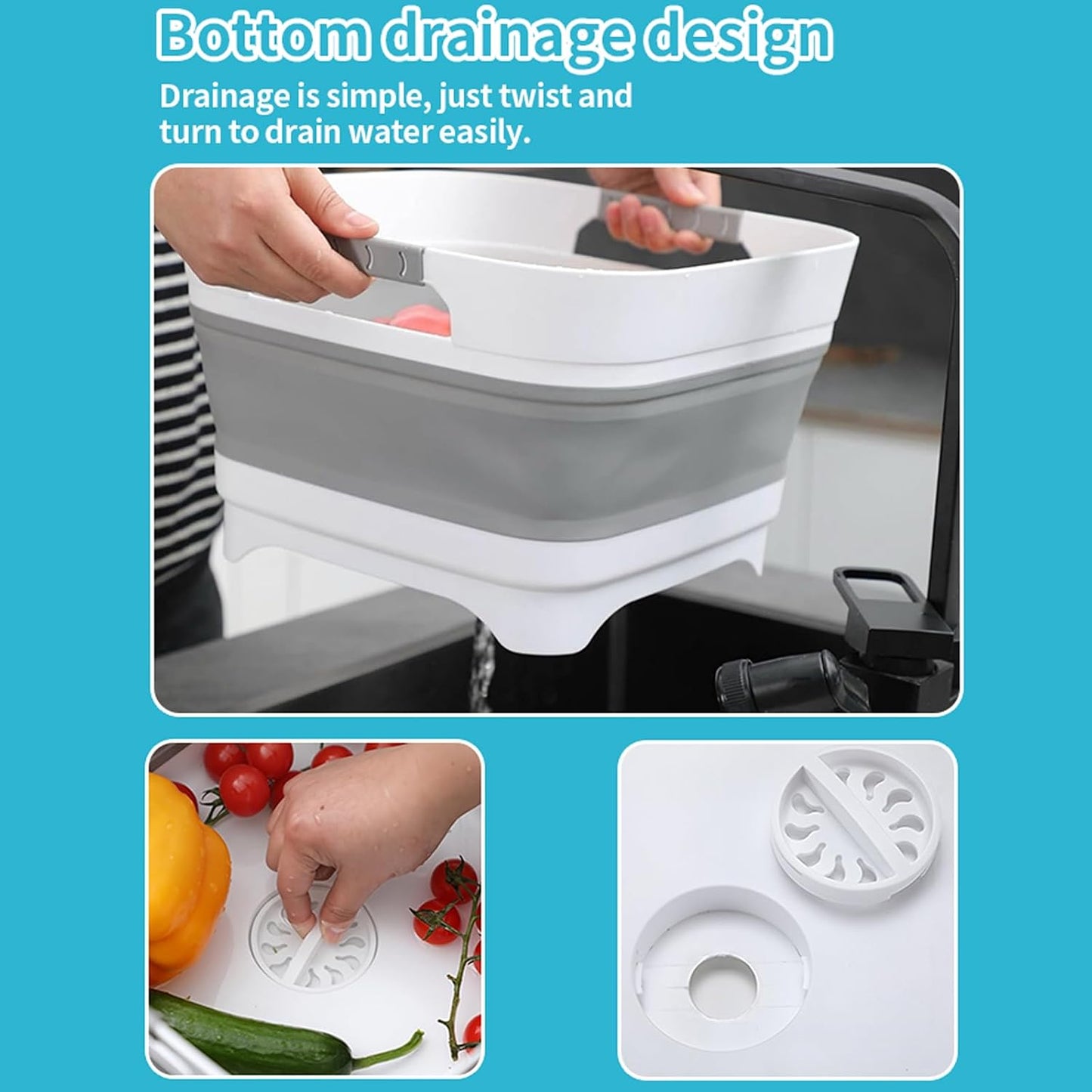 PandaEar Collapsible Baby Bottles Wash Basin, Foldable Wash Tub with Drain Plug for Infant Essentials, Bottles, Breast Pump, Kitchen, Camping, and Travel Use
