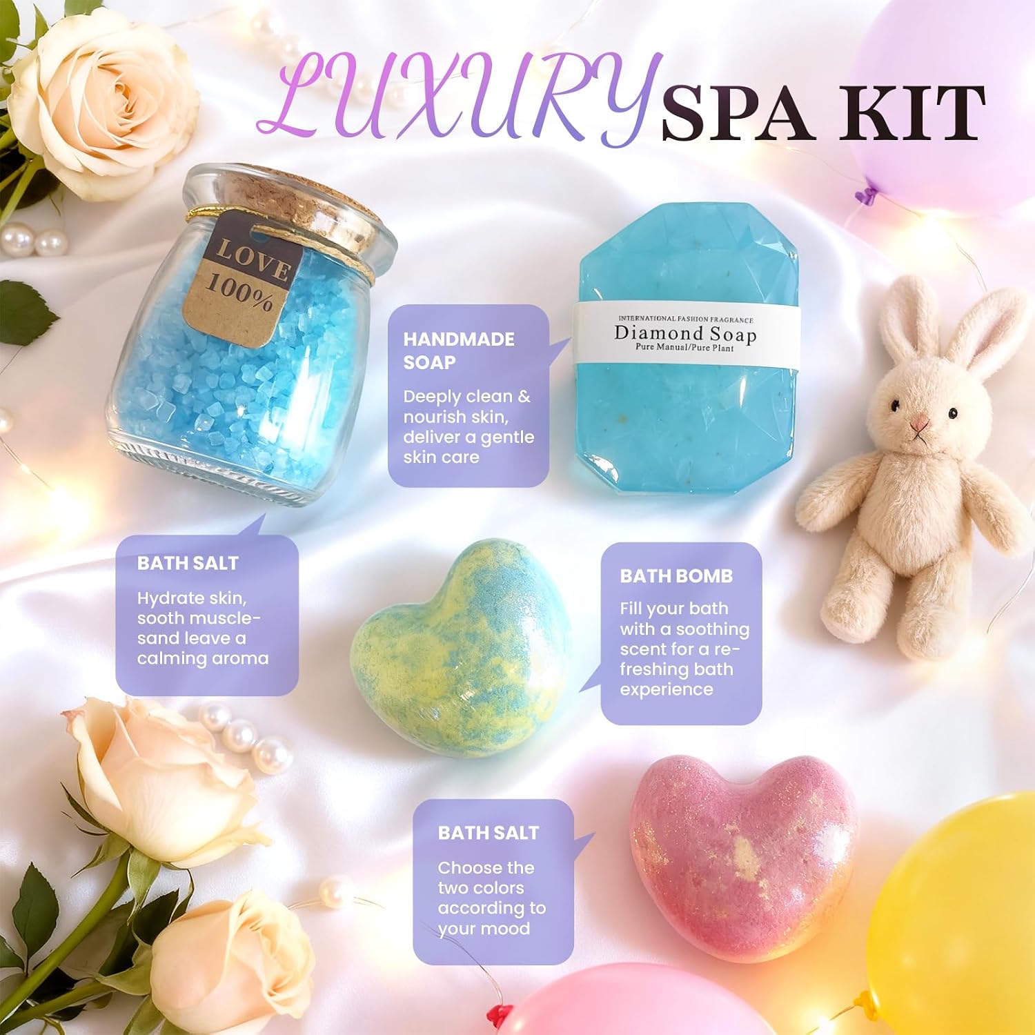 18PCS Spa Gift Set for Women – Self Care Package with Bath Bombs, Face Scrubbers, Makeup Sponges & Eye Mask – Get Well Soon Gift for Mom, Sister, Best Friend