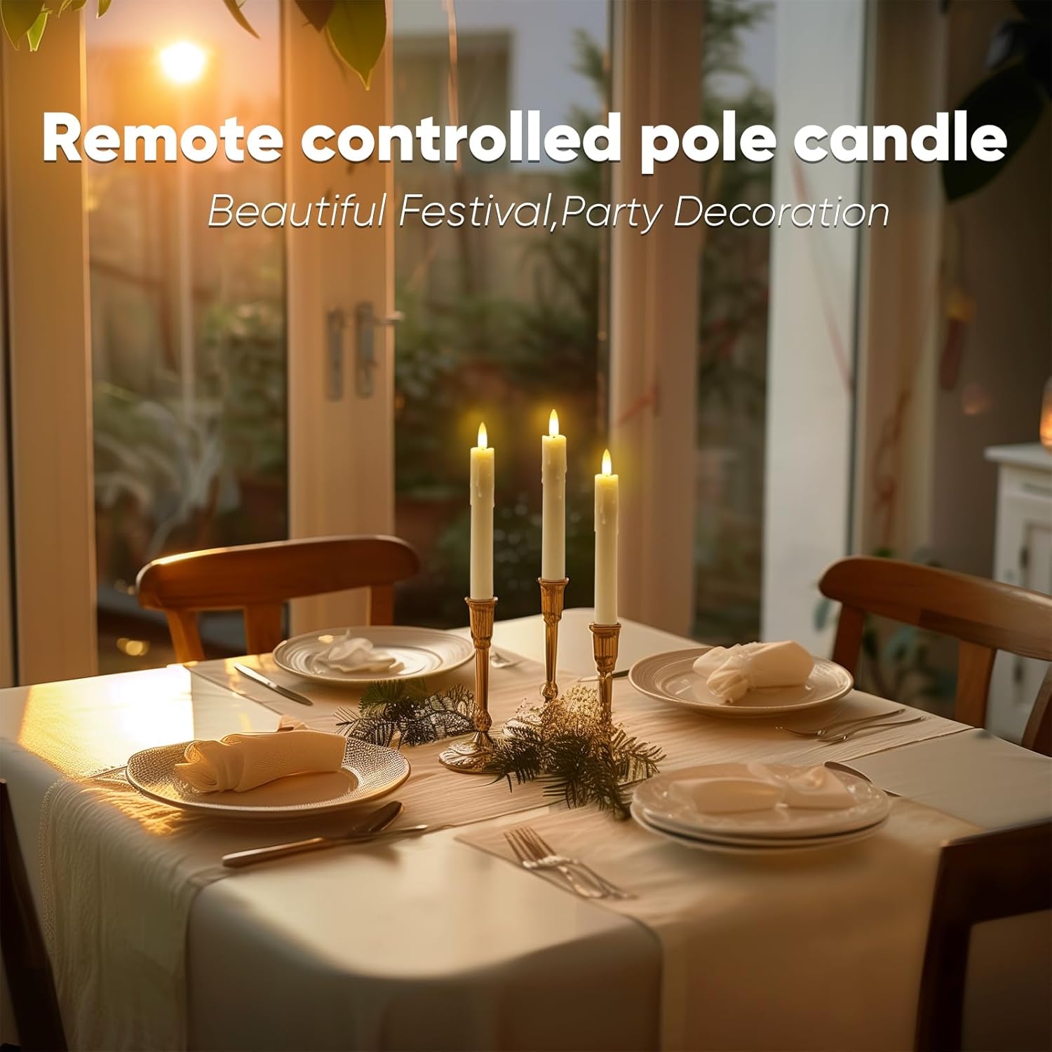 Homemory 7 Inches Flameless Taper Candles with Remote Timer, Short Led Candlesticks with 3D Flickering Light, Battery Operated Candles with Lifelike Flame for Wedding Home Xmas Decor, Ivory, 6 Pcs