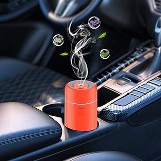 SEEDSEEL 100ML Car Essential Oil Diffuser, Mini Air Humidifier with 7-LED Color Changing, Suitable for Car (Orange)