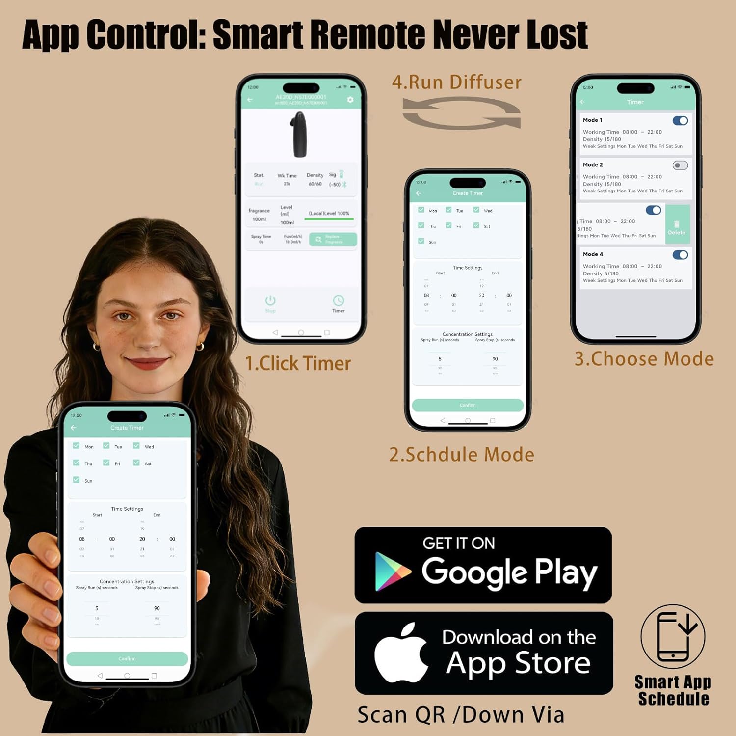 Plug-in Waterless Essential Oil Diffuser Smart App Bluetooth Scent Machine, Hotel Collection Cold Air Nebulizing Diffuser, Black