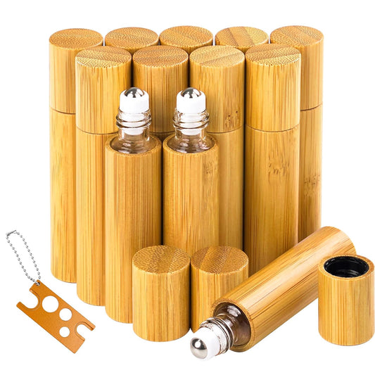 AUHOKY 12Pcs Bamboo Roll on Bottles for Essential Oils