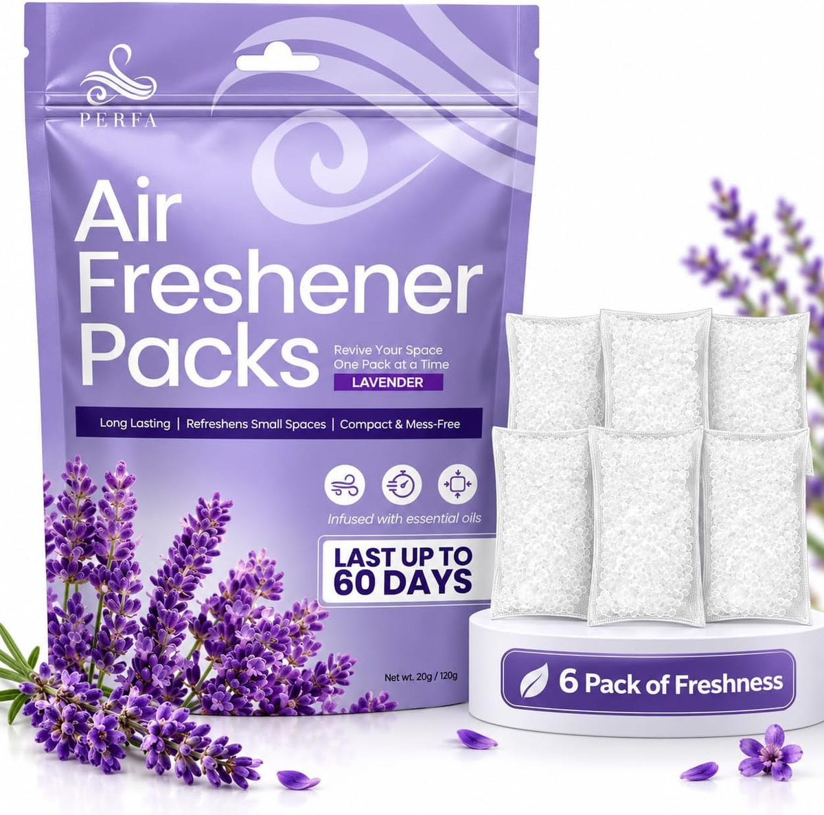 Odor Eliminator Lavender Sachets for Closets, Drawers &amp; Shoes, 6 Packs