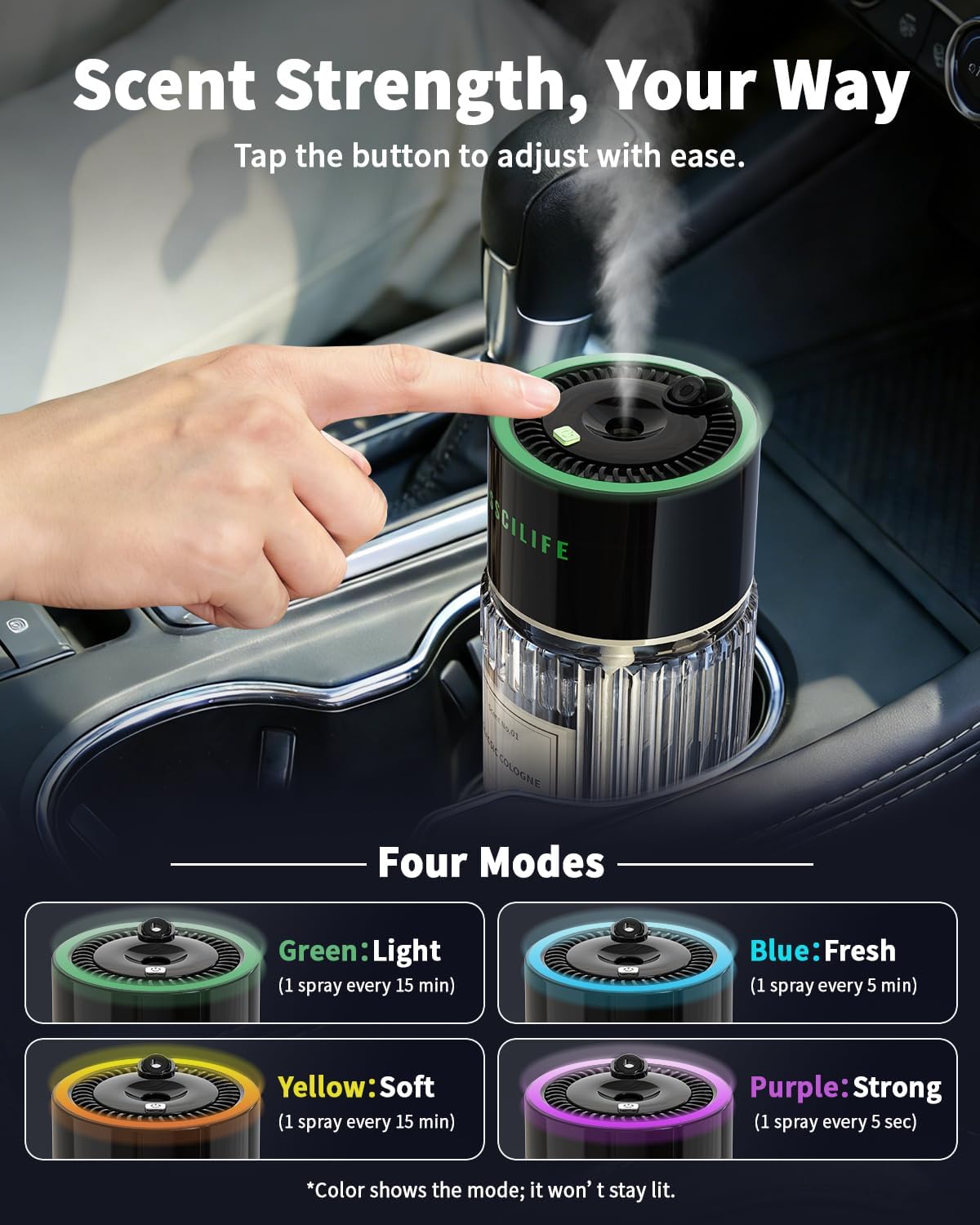 Smart Car Air Freshener Diffuser, Auto On/Off Car Aroma Diffuser, 4 Mist Modes, 120ml Rechargeable Oil Freshener, RGB Music Sync Light, Star Light, Up to 120 Days Use-Classic Cologne Scent