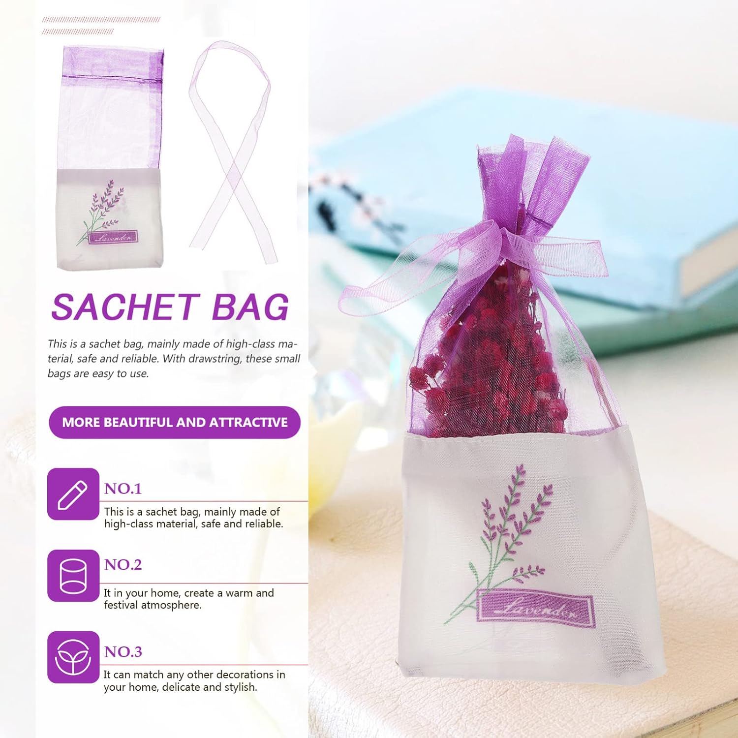 Gatuida 30 Pcs Empty Sachet Bags Flower Printed Drawstring Purse for Dried Herbs Lavender Storage Portable Home Fragrance Sachets 6.49X2.83In