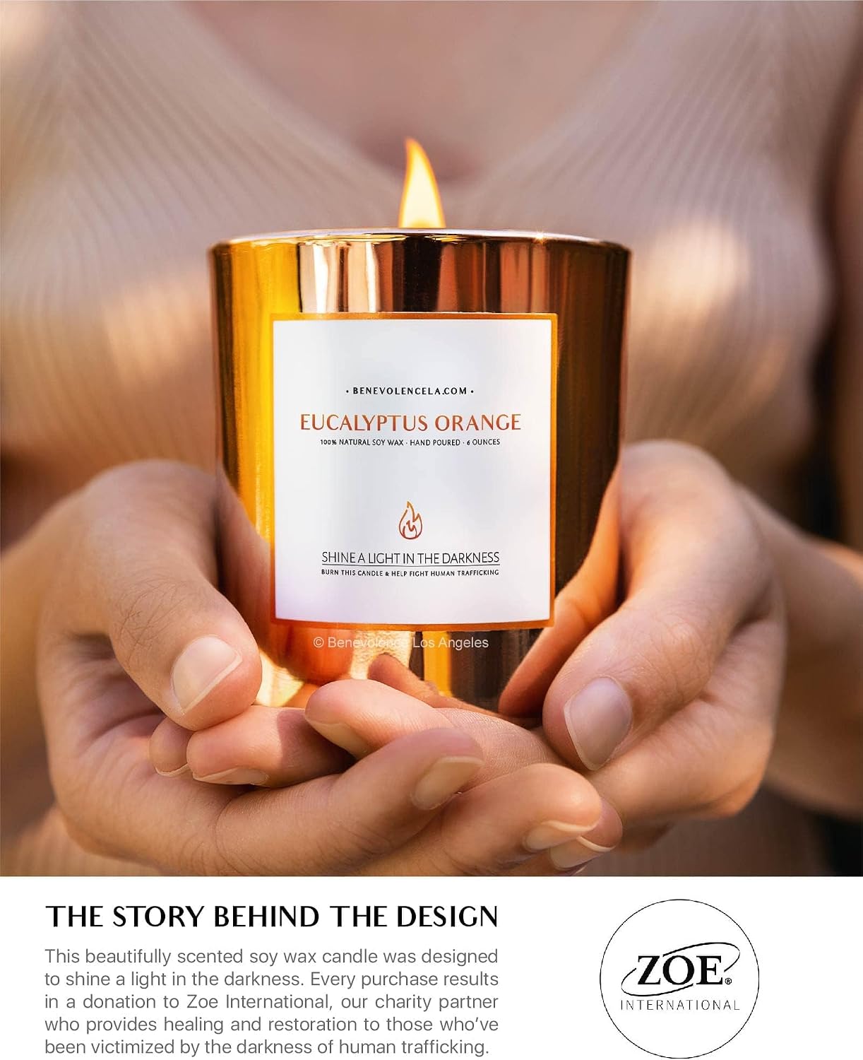 Benevolence LA Premium Eucalyptus Orange Scented Candle – Long-Lasting, 45-Hour Burn – Luxury Natural Soy Wood Wick Candle for Home – Aromatherapy & Room Decor – 8oz