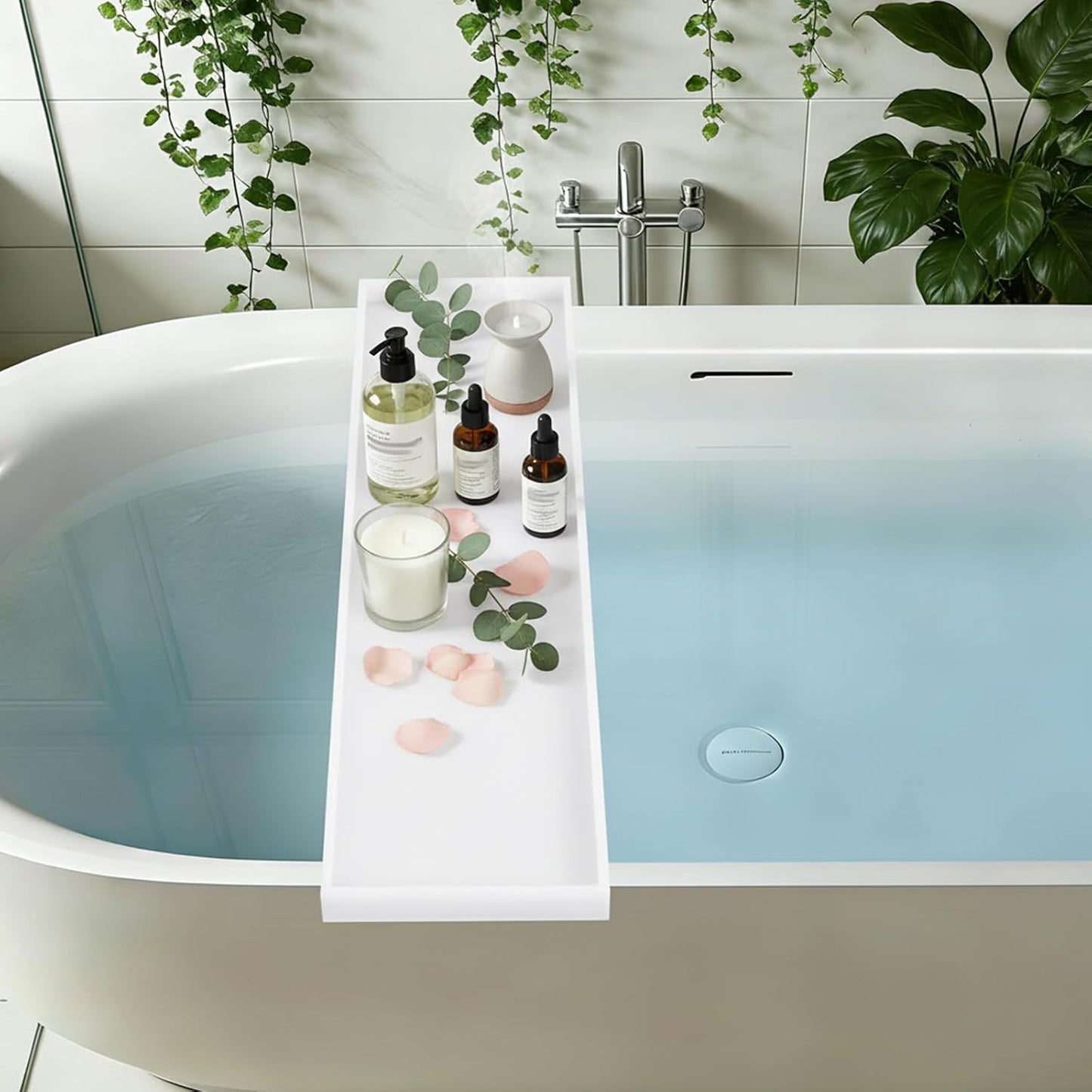 Acrylic Bathtub Tray, Bathtub Caddy with Metal Handles, Multifunctional Bath Tub Tray Bathtub Shelf Tray Simple Bath Board for Wine Glass, Clear Acrylic Bathtub Caddy Shelf