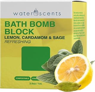 Water Scents Purity Bath Bomb Block | Vegan, Natural & Cruelty-Free | Aromatherapy Bath Soak with Lemon, Cardamom & Clary Sage | Refreshing & Moisturizing, Handmade in USA – 3.5 oz (1-Pack)