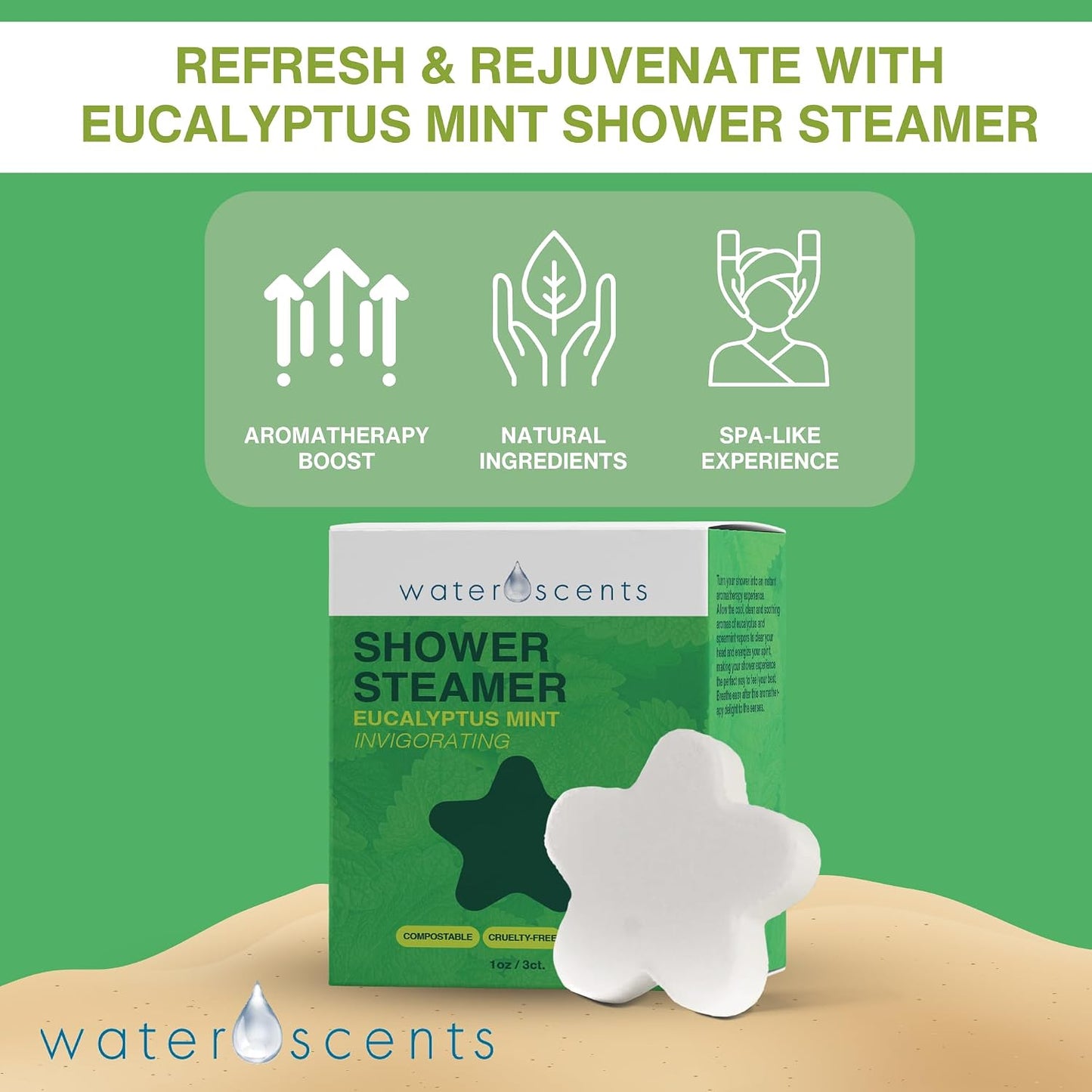 Eucalyptus Shower Steamer Mist – Aromatherapy Flower Fizzy with Spearmint Essential Oils – Vegan, Natural, & Handmade in USA | 3pks