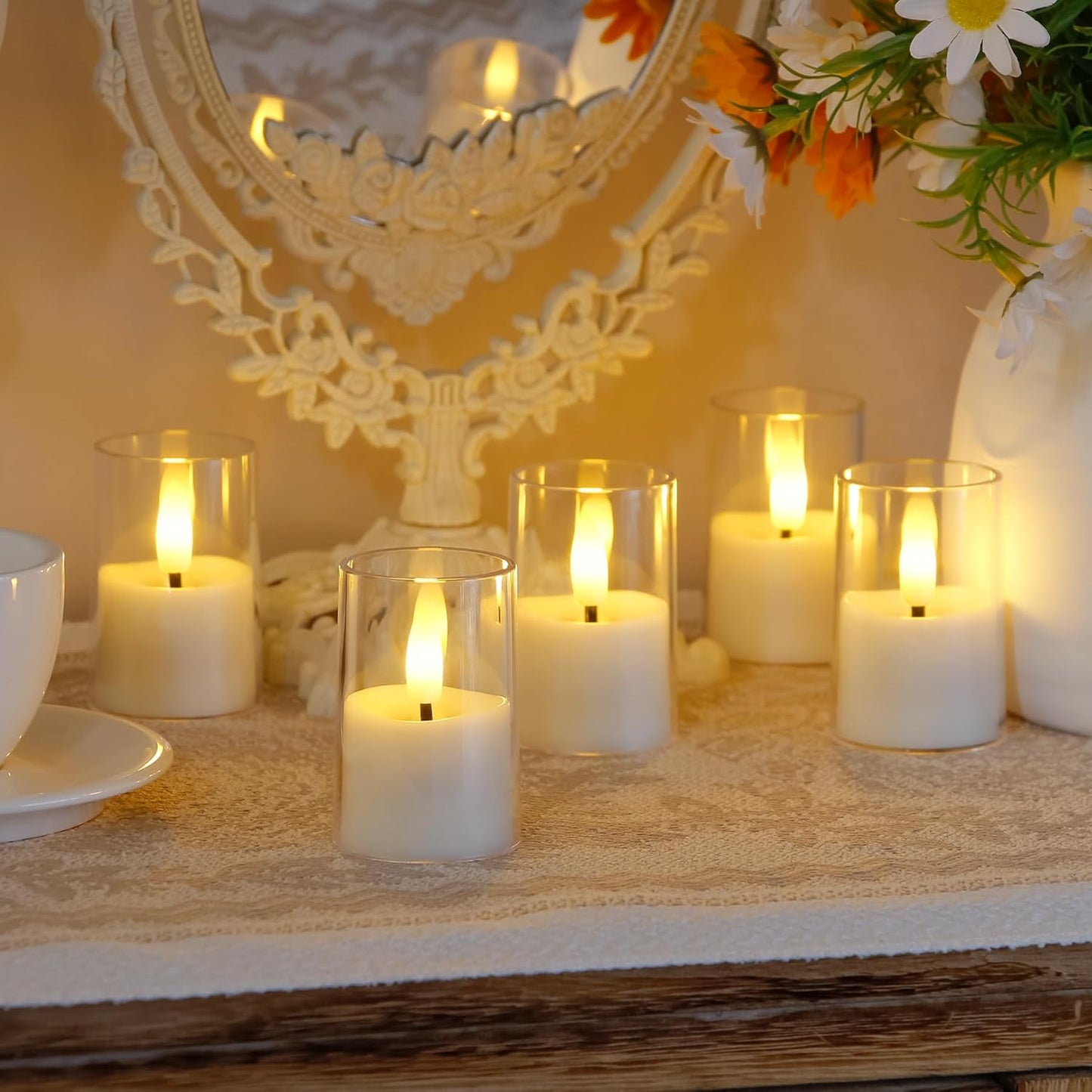 Flameless Small Tea Light LED Candles, Acrylic Battery Operated Votive 1.7" x2.5" with Remote Control and Timer, Tealight White Flickering Warm Light Pack of 8 Electric Long Lasting