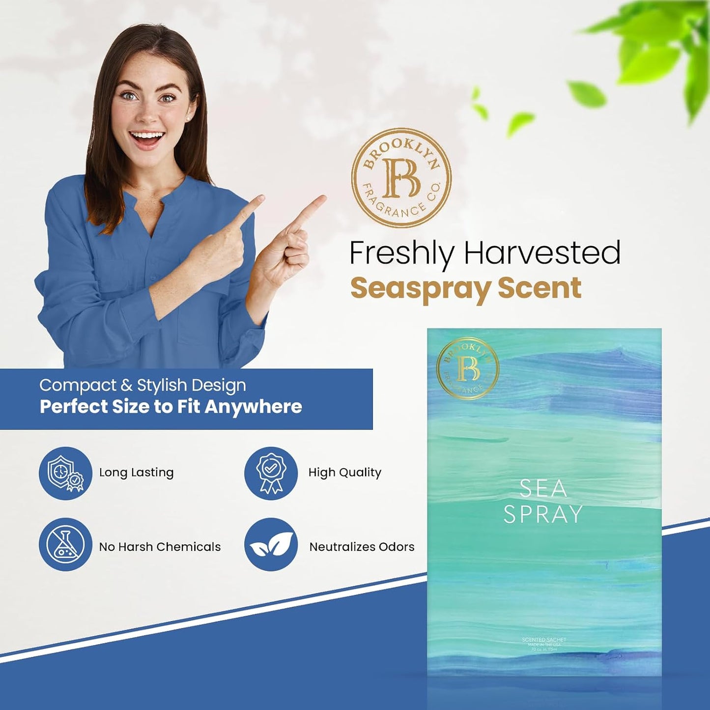 Brooklyn Fragrance Co. Water Color Sachet Bags – Sea Spray Scented Pouches – Perfect Aroma for Drawers, Closets, Cars and Bathrooms – Long-Lasting Fresh Scent Sachets (6- Pack)