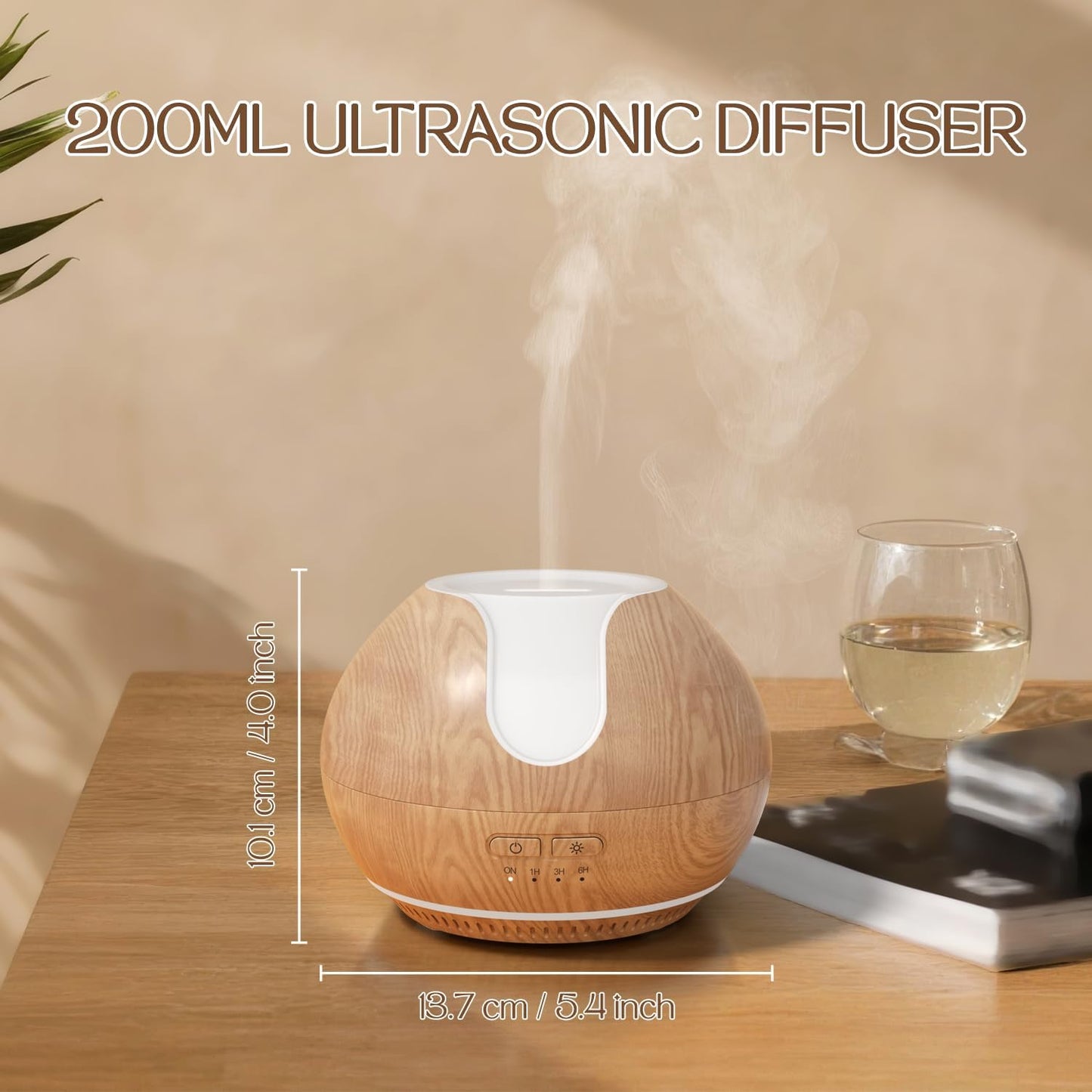 ARVIDSSON Essential Oil Diffuser 2 Pack, Ultrasonic Oil Diffusers for Home, Aromatherapy Diffuser with Mood Light, 200ml Diffuser for Essential Oils, Gift for Women - Wood Grain