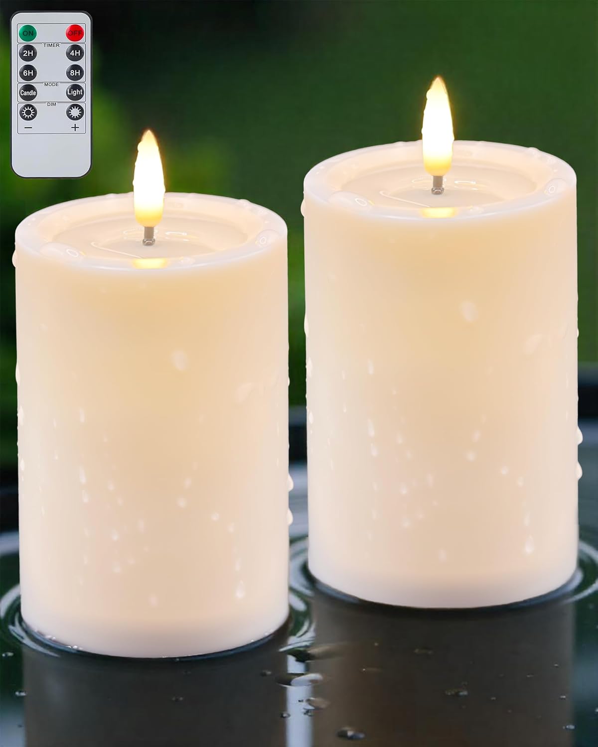 Gmnee 3"x4" Outdoor Waterproof Flameless Candles with Remote and Timers, LED Candles, Battery Operated Candles, Electric Fake Pillar Candles for Patio, Porch, and Lanterns Decor (Ivory, Plastic)