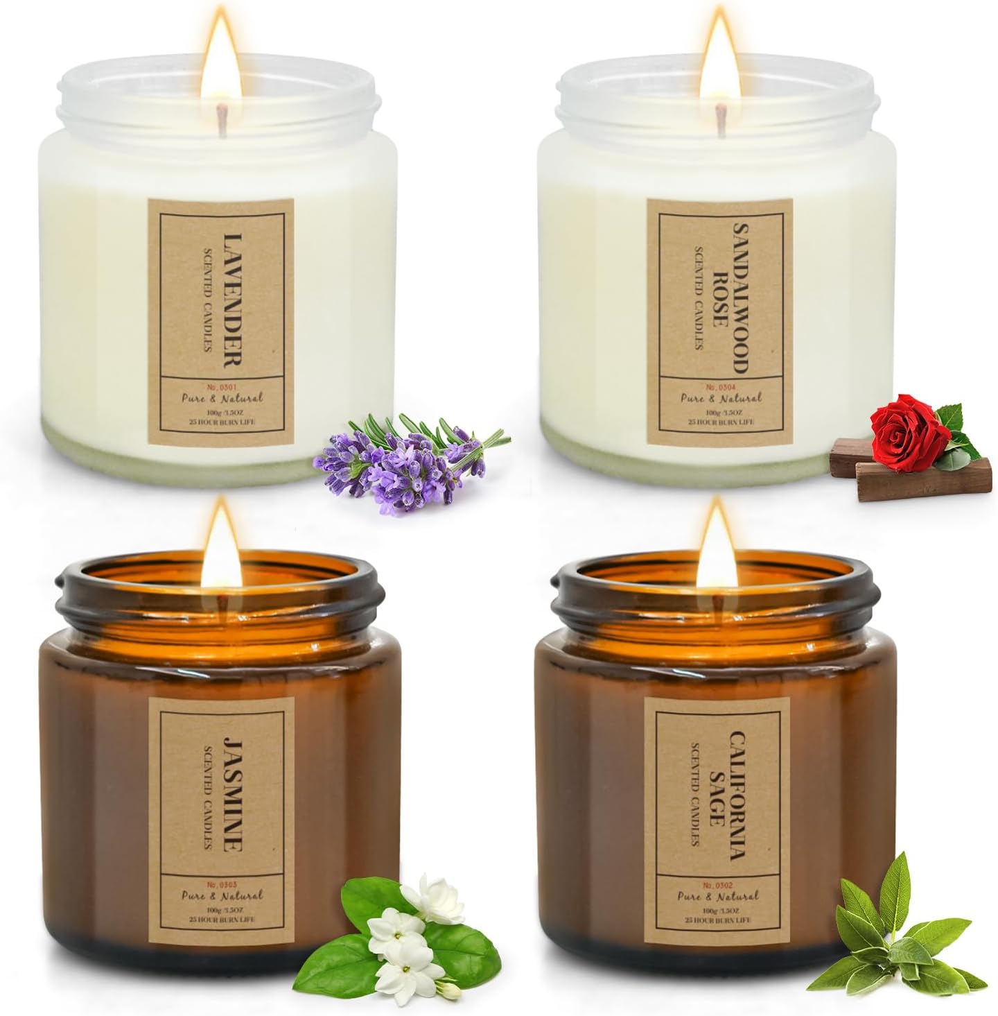 Candle Gift Set for Home – 4 Pack Scented Soy Wax Candles, Lavender, Jasmine, Sandalwood & Sage – Long Lasting Aromatherapy Candles for Relaxing, Gifts for Women, Mom & Home Decor