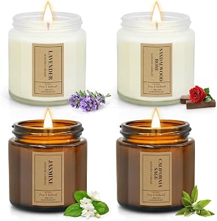 Candle Gift Set for Home – 4 Pack Scented Soy Wax Candles, Lavender, Jasmine, Sandalwood & Sage – Long Lasting Aromatherapy Candles for Relaxing, Gifts for Women, Mom & Home Decor