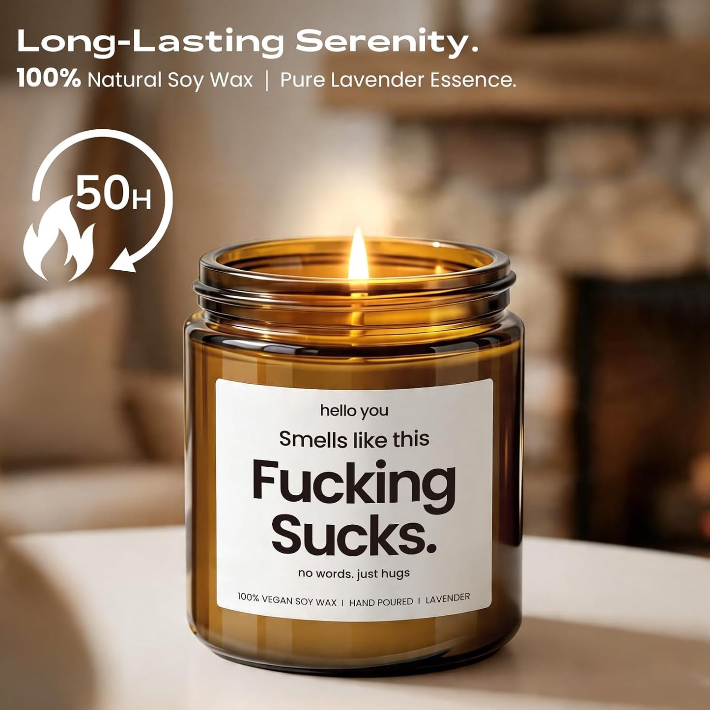 Sympathy Gifts for Loss of Loved One, Memorial Gifts - Bereavement, Grief, Think of You, Miscarriage, Get Well Gift for Women, No Words Just Hugs - Lavender Scented Soy Wax Candle