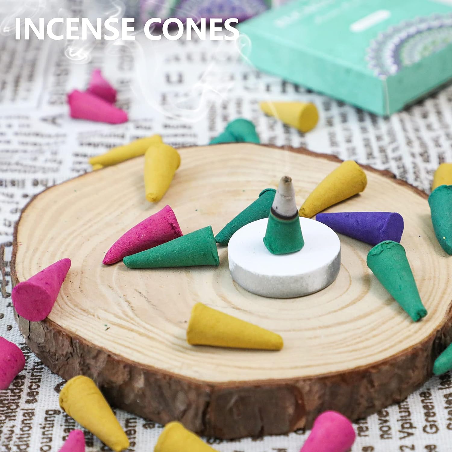SCENTORINI Assorted Incense Variety Pack Gift Set with Holder - Scented Cones in Rose, Sage, Lavender, Violet, Cinnamon, Eucalyptus, Sandalwood, Rain Forest - 120 Cones Total