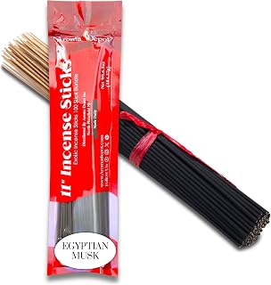 Egyptian Musk Exotic 11'' Incense Sticks. Approx. 85 to 100 Sticks Per Bundle, Each Natural Stick Burns for 45 mins to 1 Hour Each. Long Lasting. 100% Pure