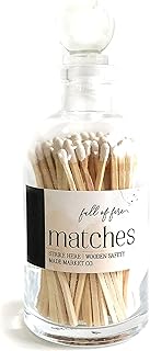 Safety Matches in Apothecary Bottle | Wooden White Tip Matchsticks for Candle & Decor | Fancy 3.5" Matches | Glass Jar Holder with Cork & Striker (Large)