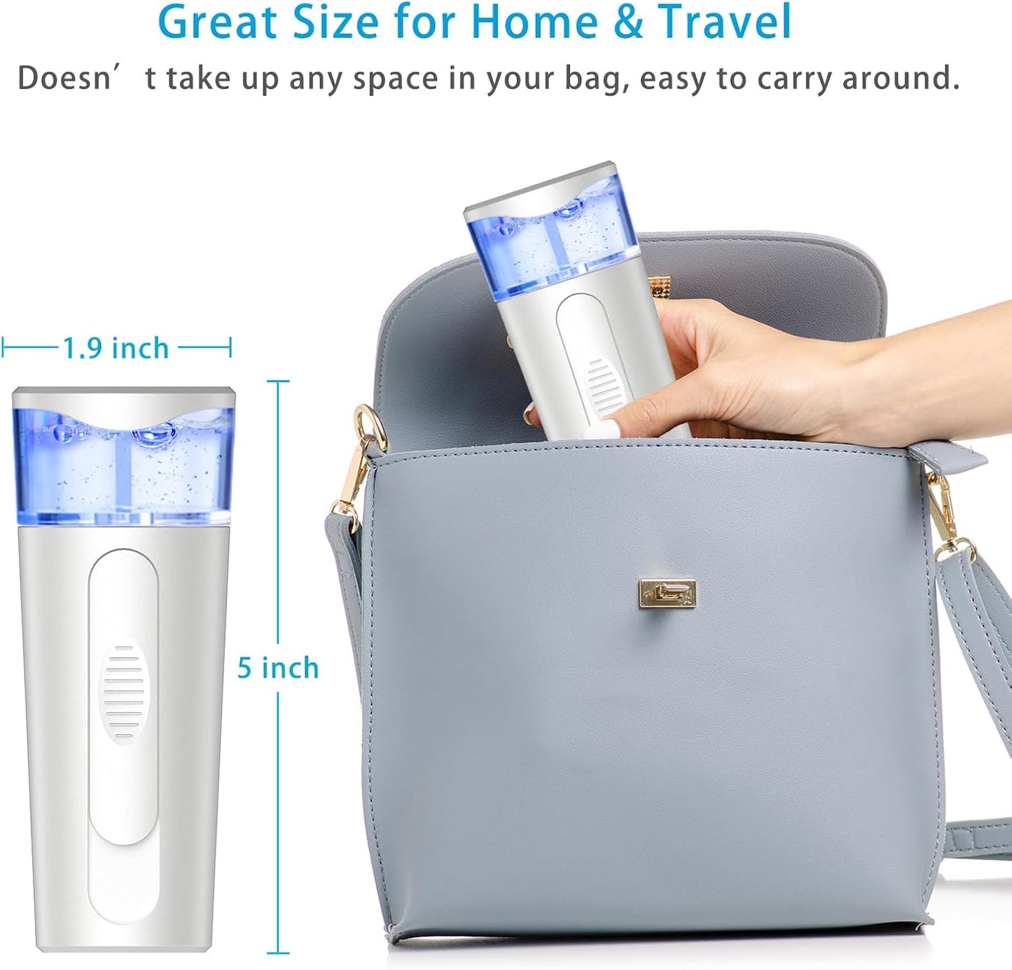 withthesun Portable Nano Face Mister, Facial Steamer, USB Rechargeable Cool Mist Sprayer, 40ml Visual Water Tank, Nano Mister for Eyelash Extensions, Facial Deep Cleaning, Makeup (White)